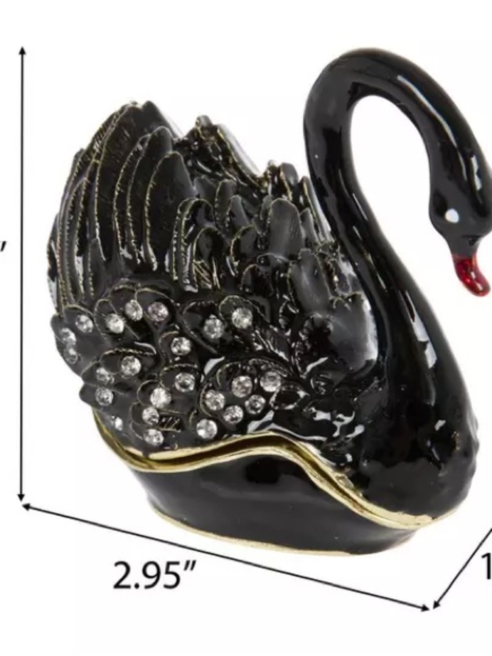 New Black Jeweled Swan Trinket Box - Picture 2 of 4